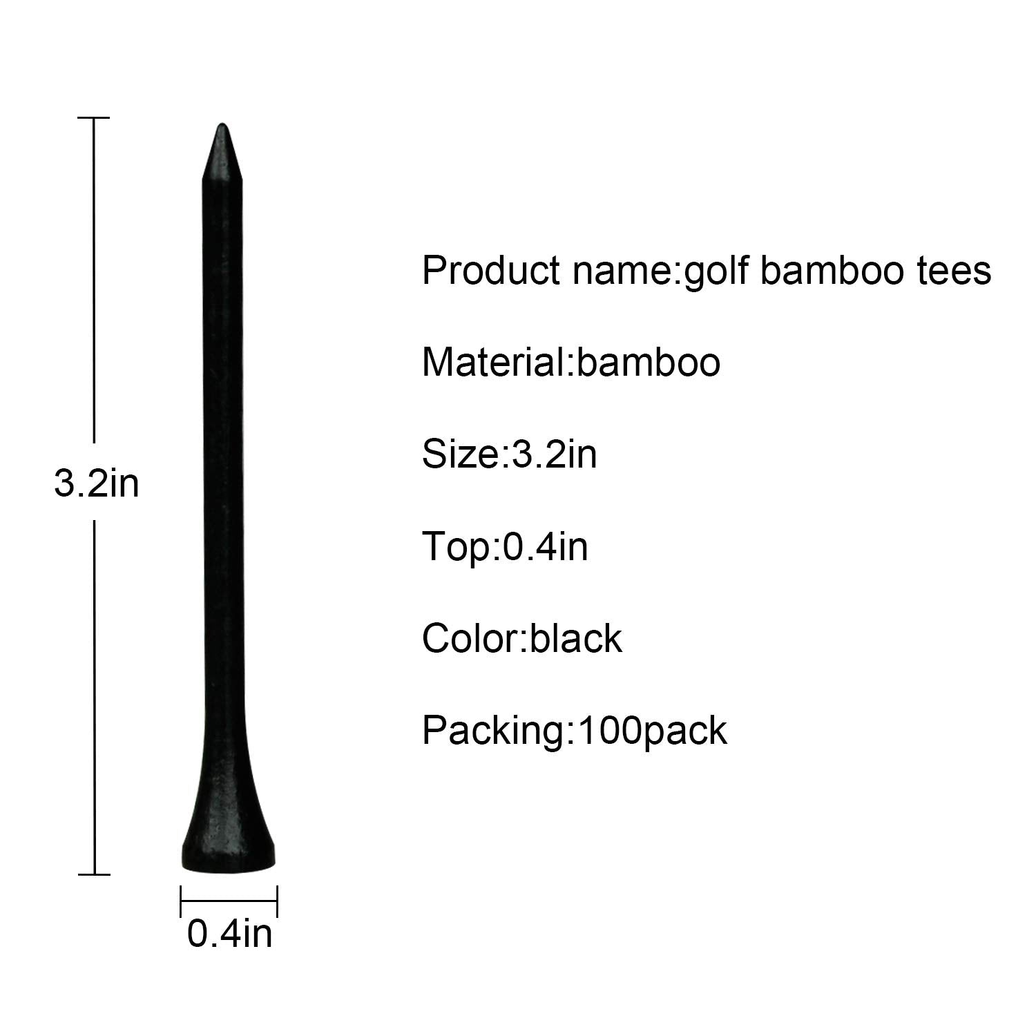 Mykuja Black Bamboo Golf Tee 3-1/4 Inch Pack Of 100|Black Golf Tees|3-1/4 Black Golf Bamboo Tees|Black Golf Tees Bulk