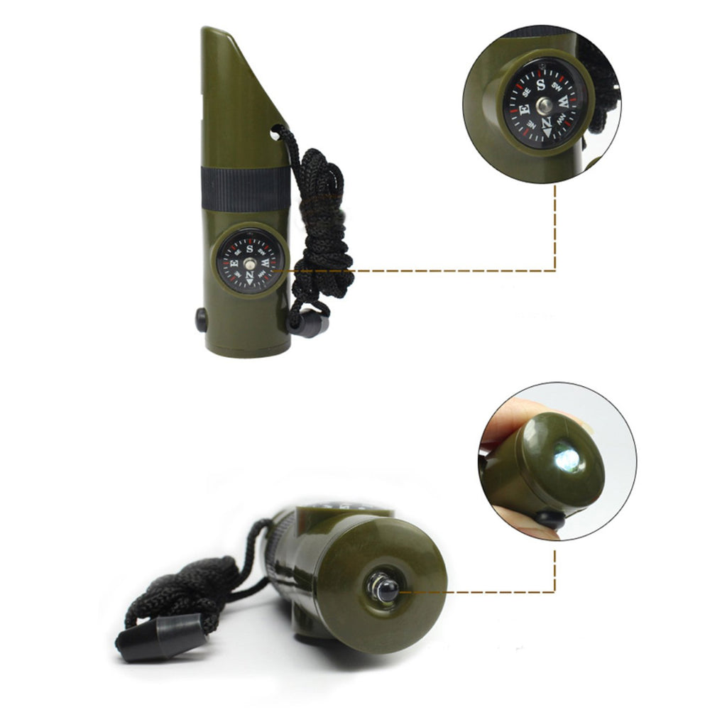 Trendbox Multifunctional 7 In 1 Camping Hiking Outdoor Whistle With Compass Magnifier Led Flashlight Thermometer For Emergency S