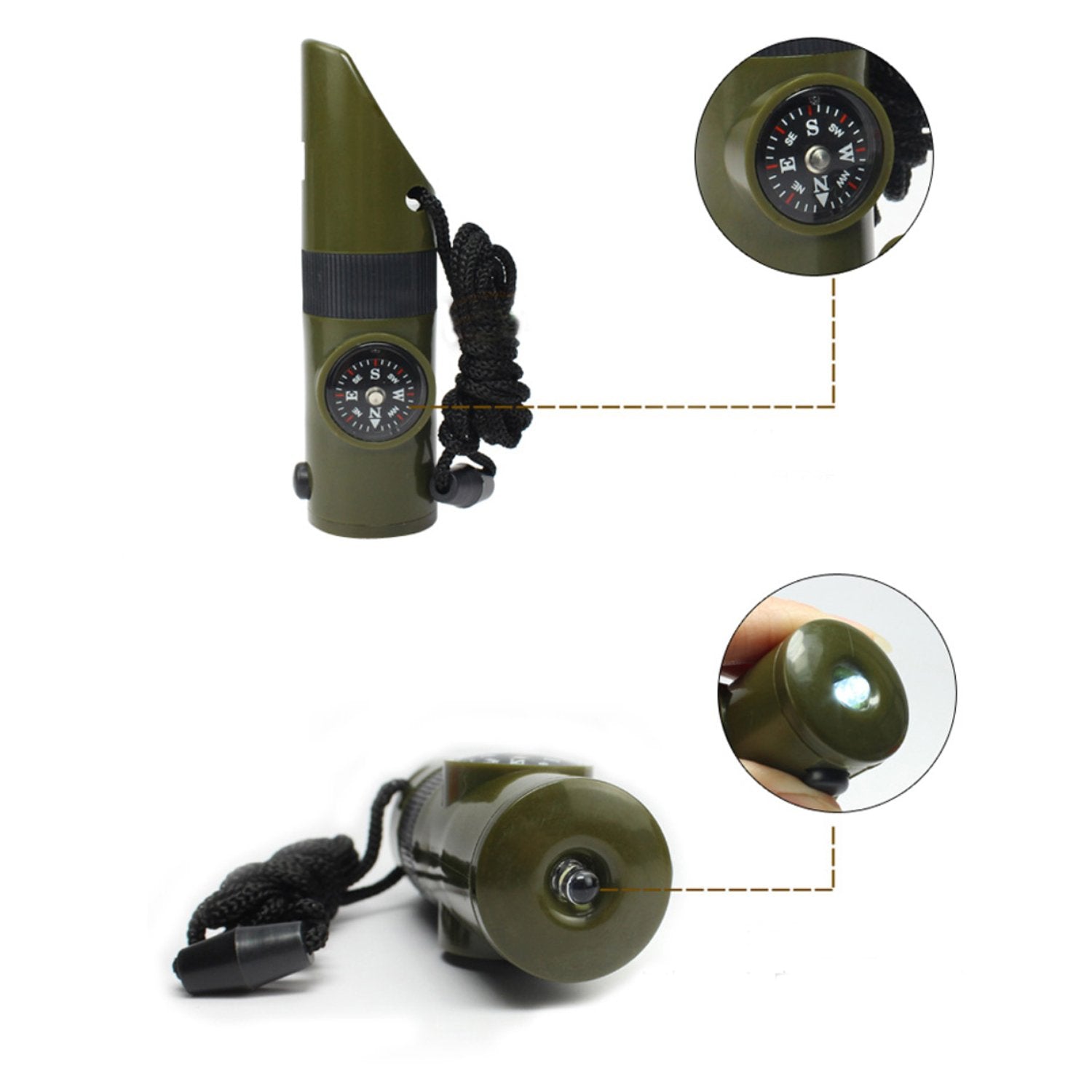 Trendbox Multifunctional 7 In 1 Camping Hiking Outdoor Whistle With Compass Magnifier Led Flashlight Thermometer For Emergency S