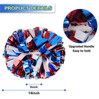 Lovecheer 2Pcs Pom Poms Cheerleading Blue And Red And White Metallic Cheer Pom Poms With Baton Handle For Sports Team Spirit Par