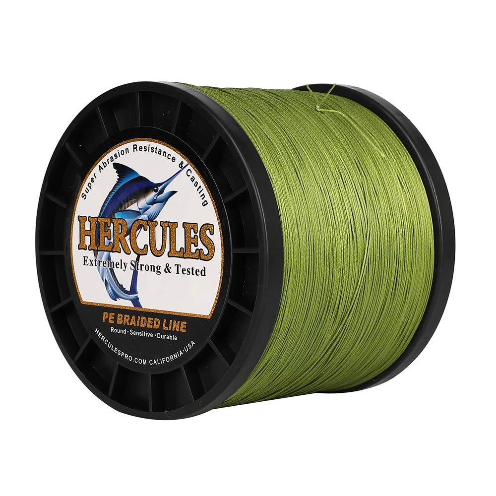 Hercules Braided Fishing Line 2000M 2187Yds 10Lbs-200Lbs Pe Superline 8 Strands (Army Green 90Lb/40.8Kg 0.50Mm)