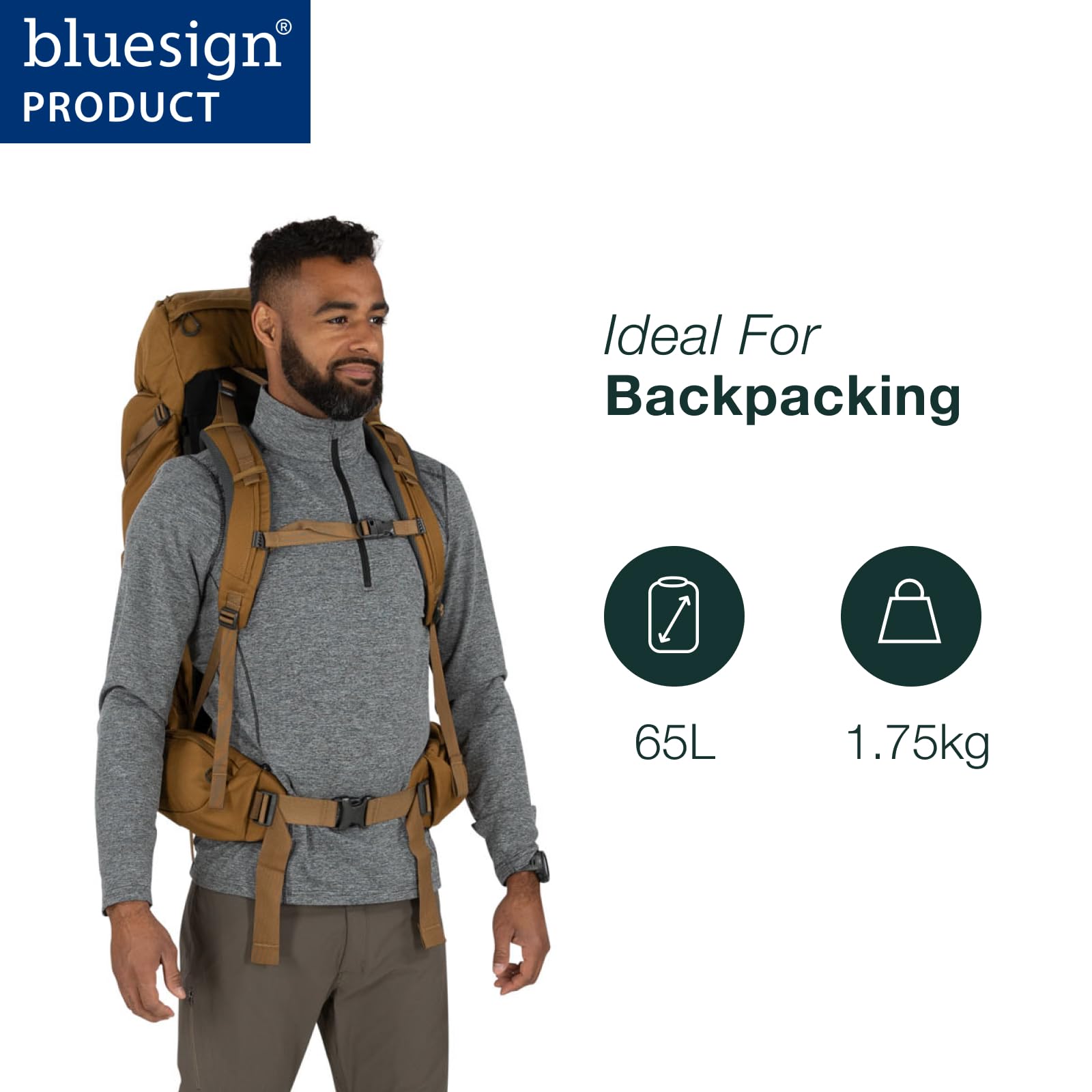 Osprey Rook 65L Mens Backpacking Backpack, Dark Charcoal/Silver Lining, Extended Fit