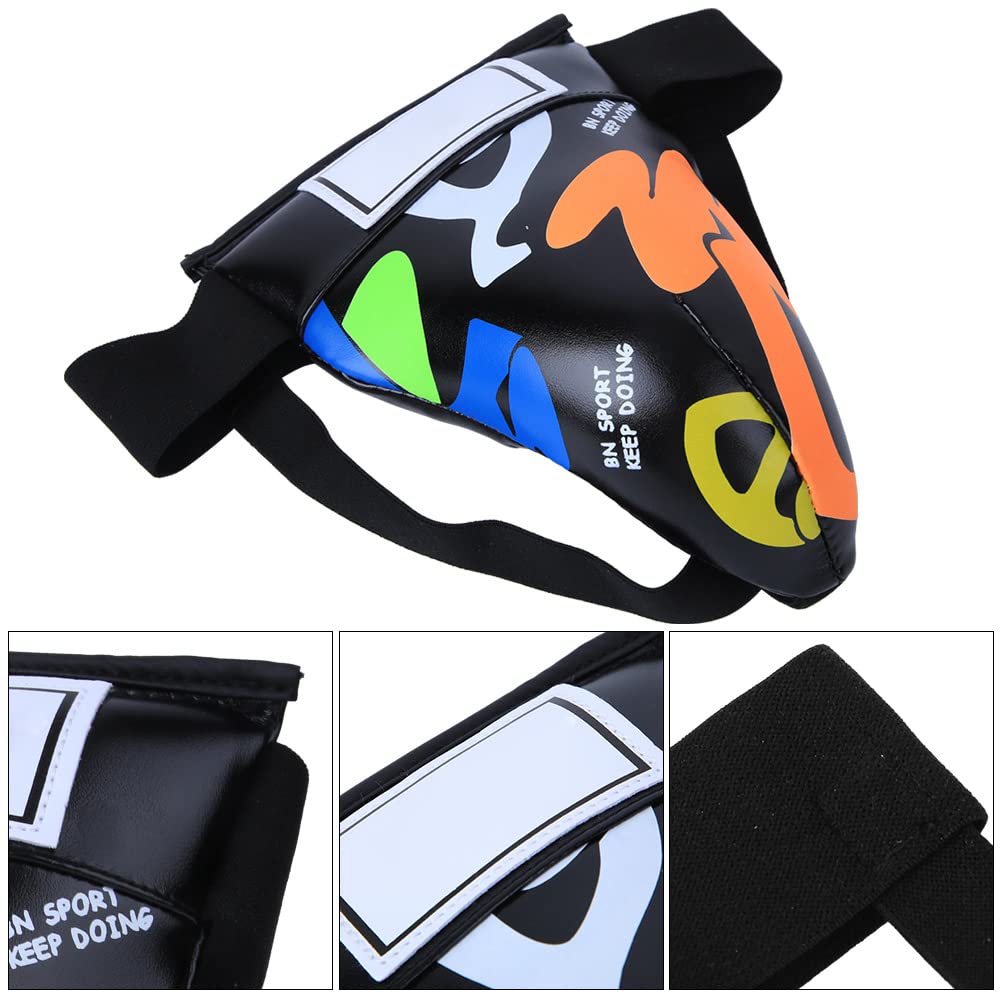 Spyminnpoo Children Groin Protector, Graffiti Jockstrap Groin Guard Gear For Boxing Sanda Taekwondo Muay Thai Training (Black)