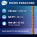 Teceum Micro Paracord - Coyote Brown - 1.18 Mm X 125 Ft - Micro Utility Cord - Thin Braided Paracord Rope Nylon Polyester - Wind