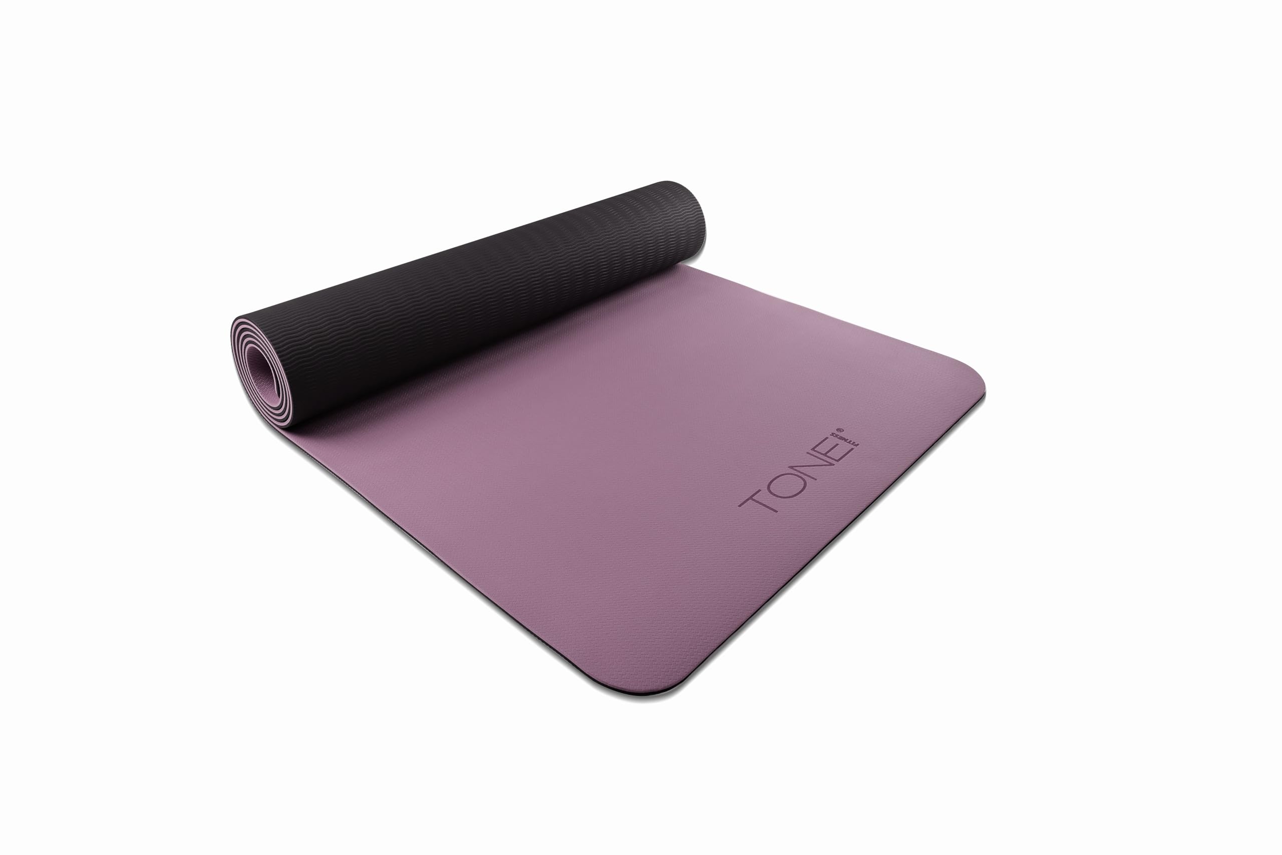 TONE Fitness Yoga Mat 1/4 Thick Non Slip Exercise & Pilates Mat for Home Workouts with Carrying Strap | V Pattern | Black/Purple