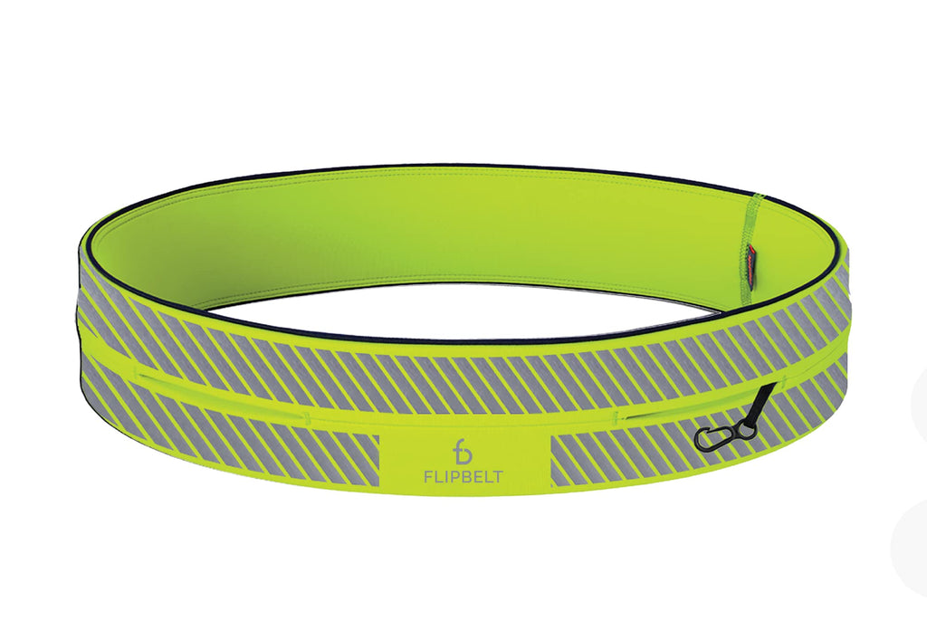 FlipBelt Classic Running Belt for Phone and Small Accessories, Exercise Waist Pouch for Women and Men, XS, Reflective Neon Yello