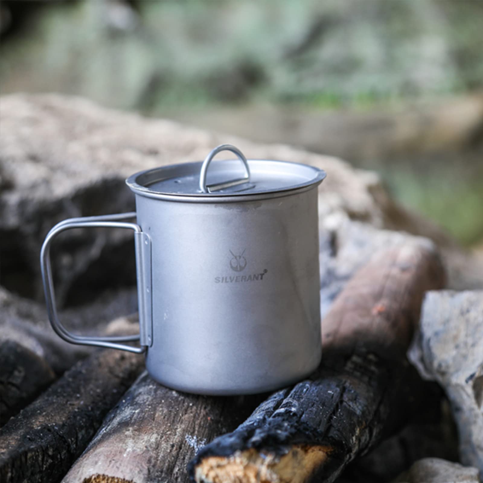 Silverant 600Ml Titanium Cup Mug With Lid Backpacking Pot With Foldable Handle For Outdoor Camping Hiking Backpacking