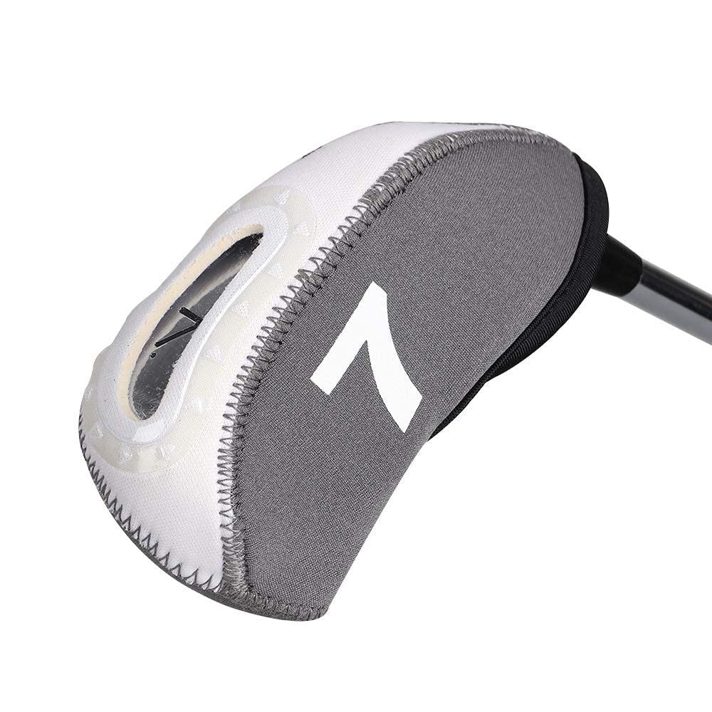 Big Teeth Golf Iron Head Covers 11Pcs Neoprene Golf Club Protector Flexible With Window And Number Tag Multi Color (Grey)