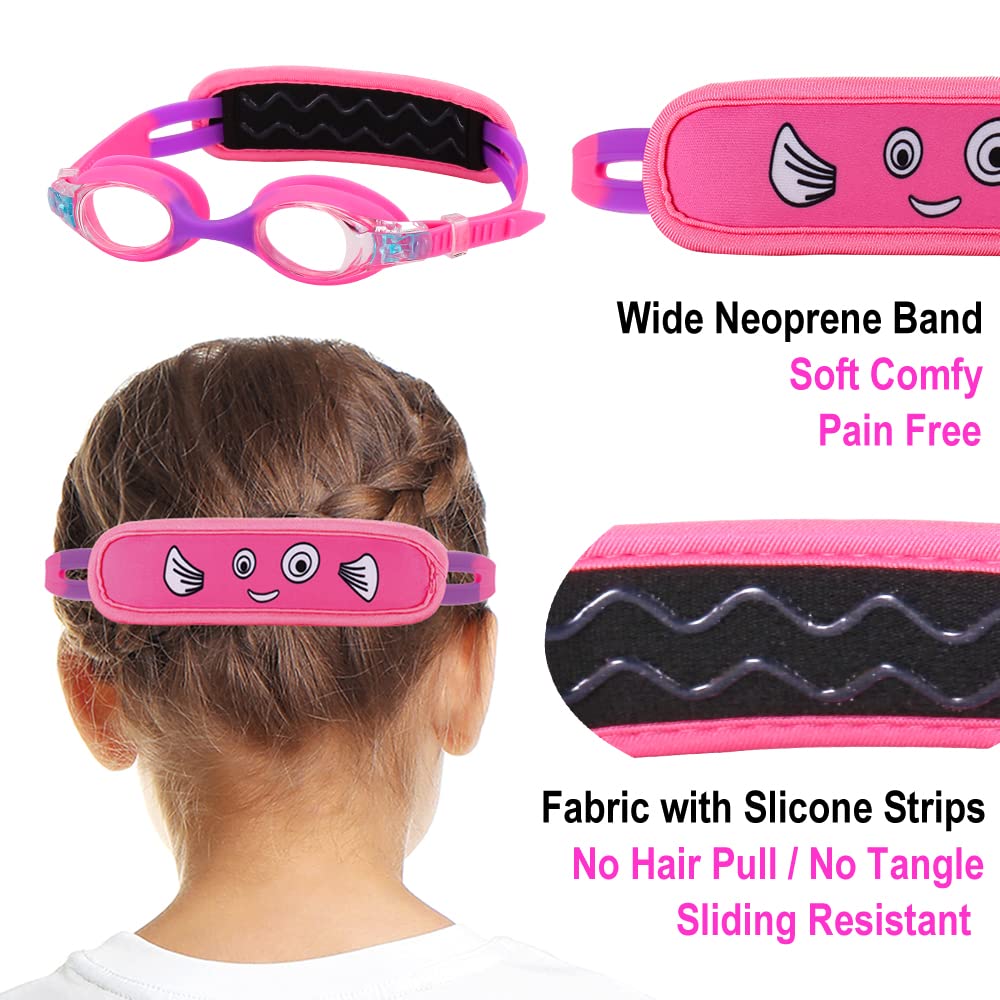 RUIGAO Kids Swim Goggles Age 2-6, Toddler Goggles No Hair Pull,UV Protection/Anti Fog/Padded HeadBand (1PK Kids -Pink Fish)