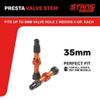 Stan'S Notubes Universal Tubeless Presta Valve Stem Pair, Aluminum Stems, 35 Mm, Orange