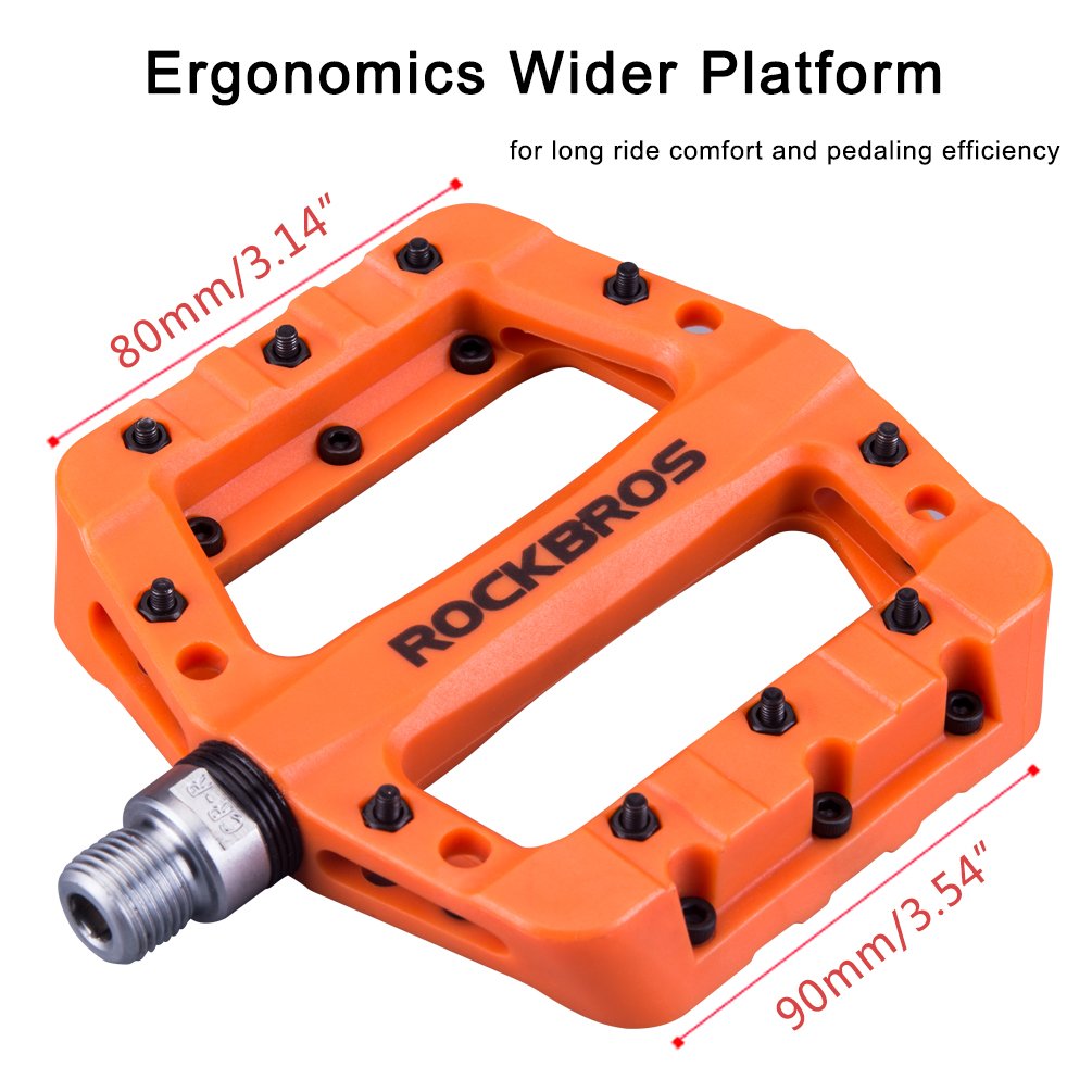 Rockbros Lightweight Mountain Bike Pedals Nylon Fiber Bicycle Platform Pedals For Bmx Mtb 9/16'' Orange