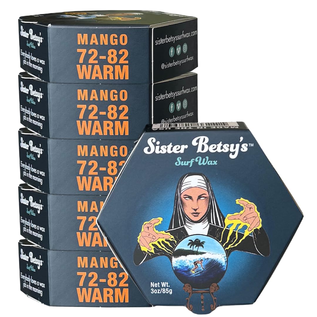 Sister Betsys Surfboard Wax - Hexagon Grip Easy Application - All-Condition Traction, 6-Pack Non-Toxic Wax (Warm)