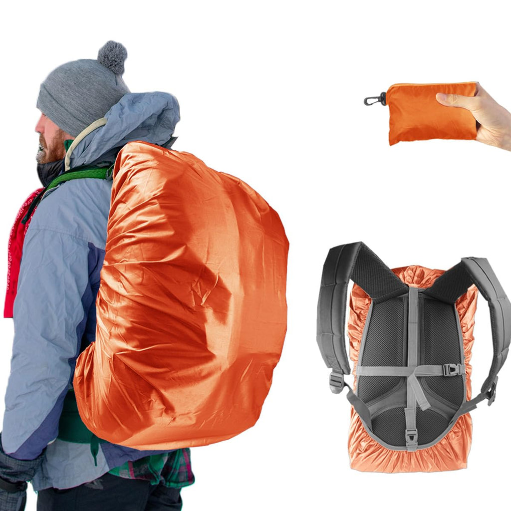 Frelaxy Waterproof Backpack Rain Cover, Upgraded Triple Waterproofing, Antislip Cross Buckle Strap (Orange, M (For 25L-35L Backp