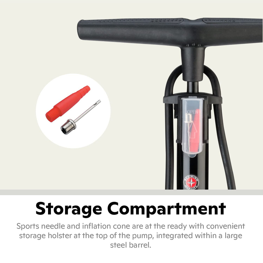 Schwinn Air Center Floor Bike Pump - 120 PSI Max, Dual Head for Schrader & Presta Valves