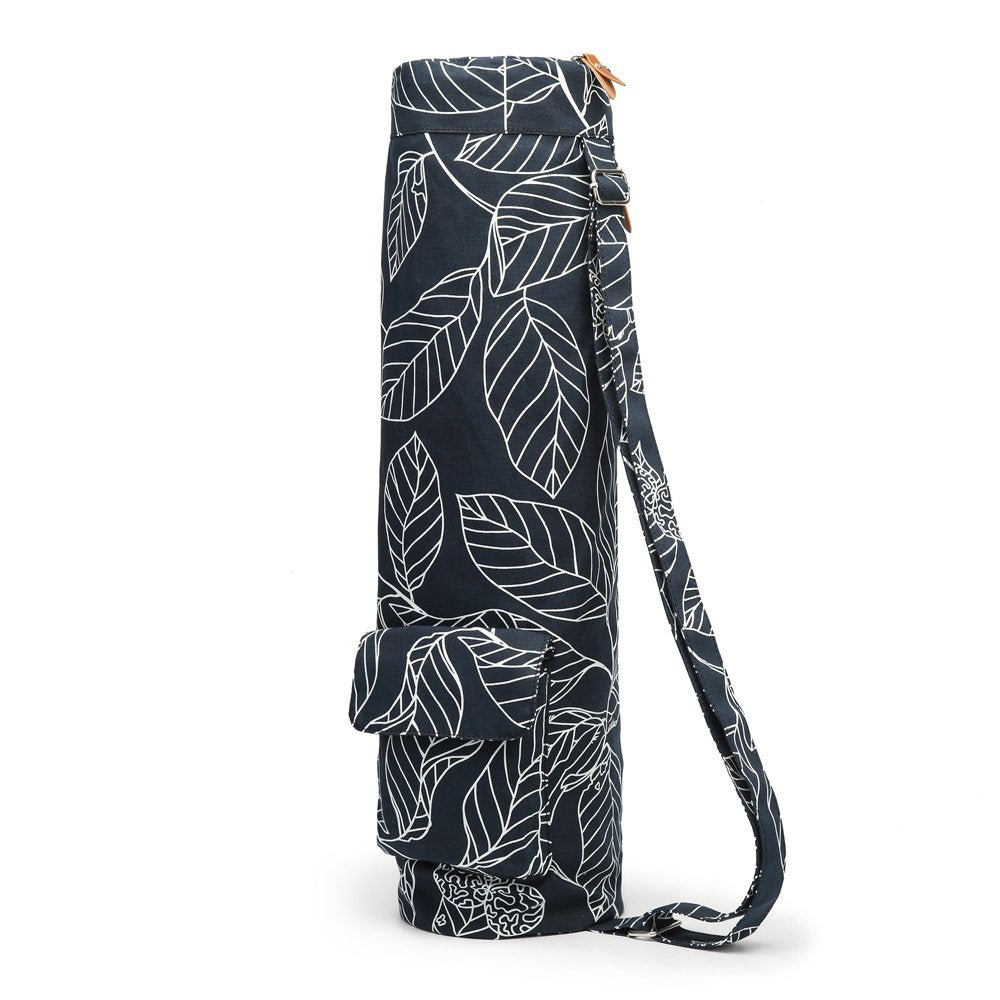 Elenture Full-Zip Exercise Yoga Mat Carry Bag With Multi-Functional Storage Pockets, Black Leaf