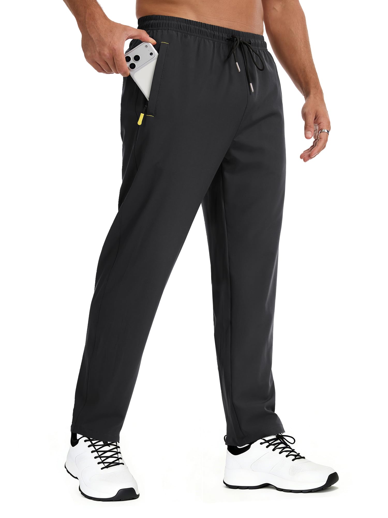 Peakwell Mens Lightweight Hiking Pants Quick-Dry Outdoor Sweatpants Workout with Zipper Pockets, Black, 3X-Large