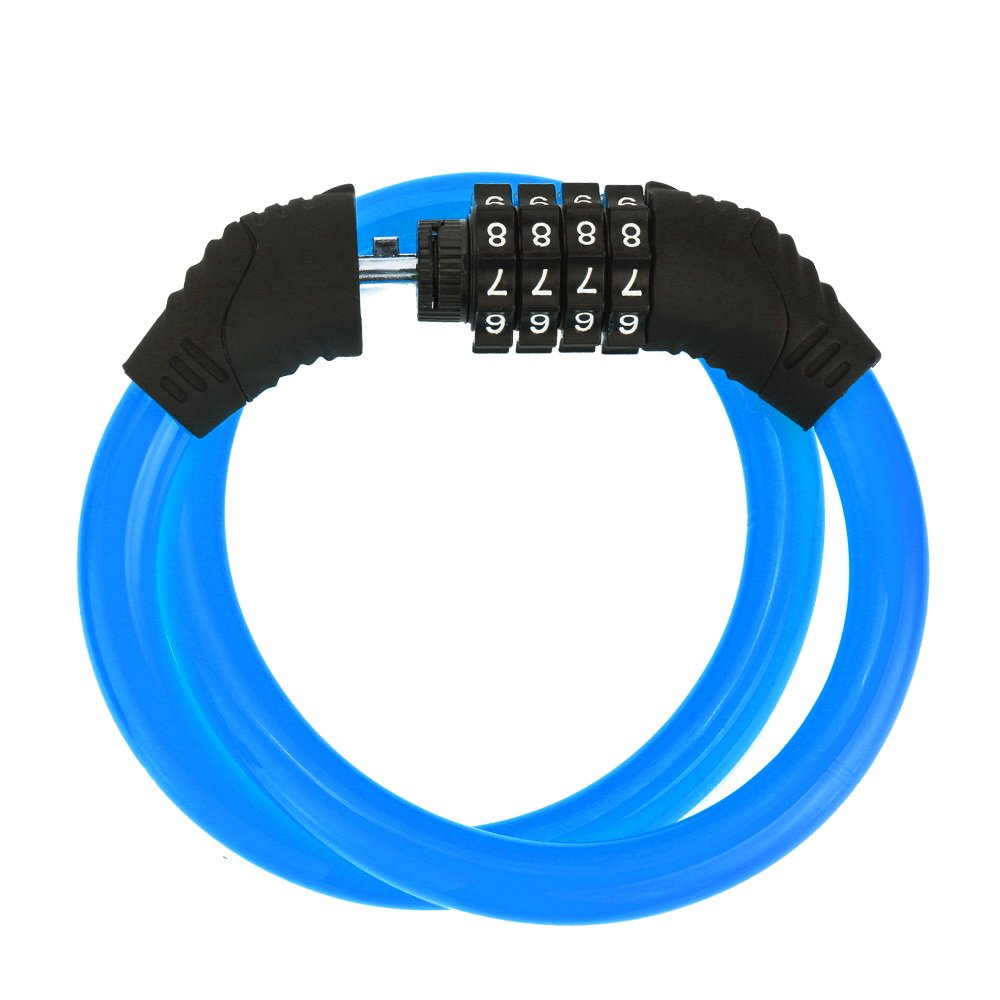 Sanwo Security Bike Lock 4 Digit Resettable Combination Cable Lock For Bicycle, 2 Feet X 1/2 Inch (Blue)