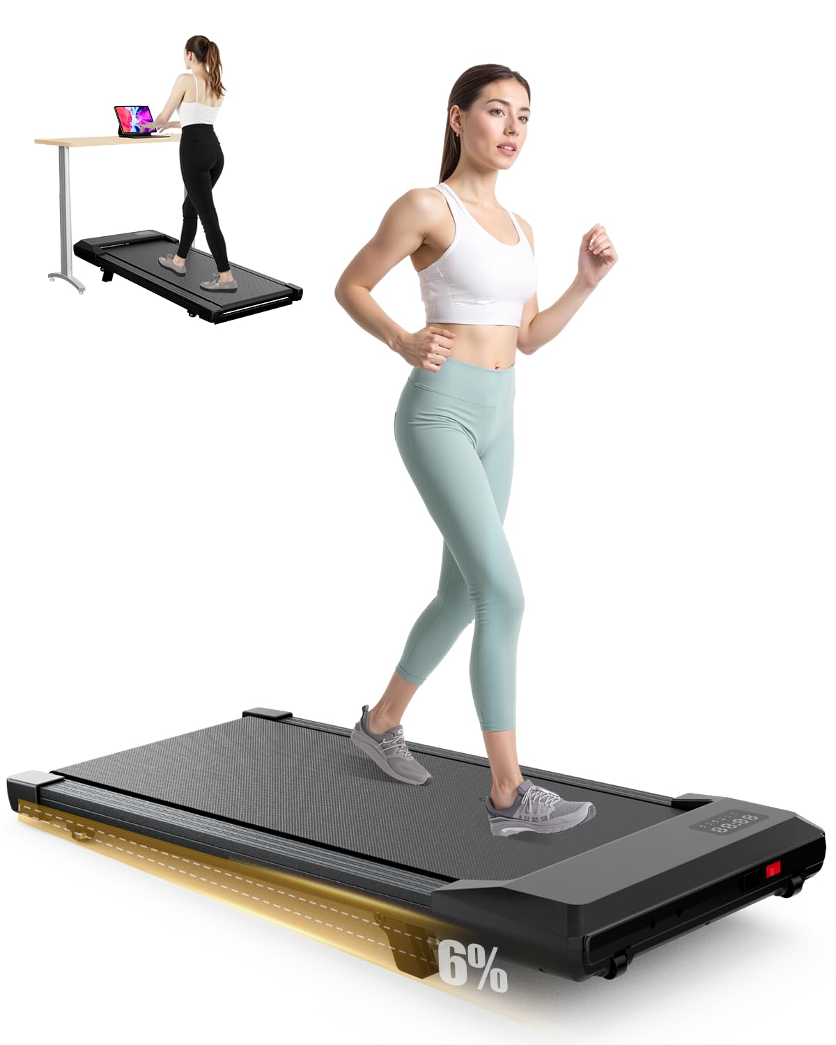 Superun Walking Pad with Incline, Under Desk Treadmill, 3 in 1 Portable Treadmills for Home with Remote Control LED Display, 2.5