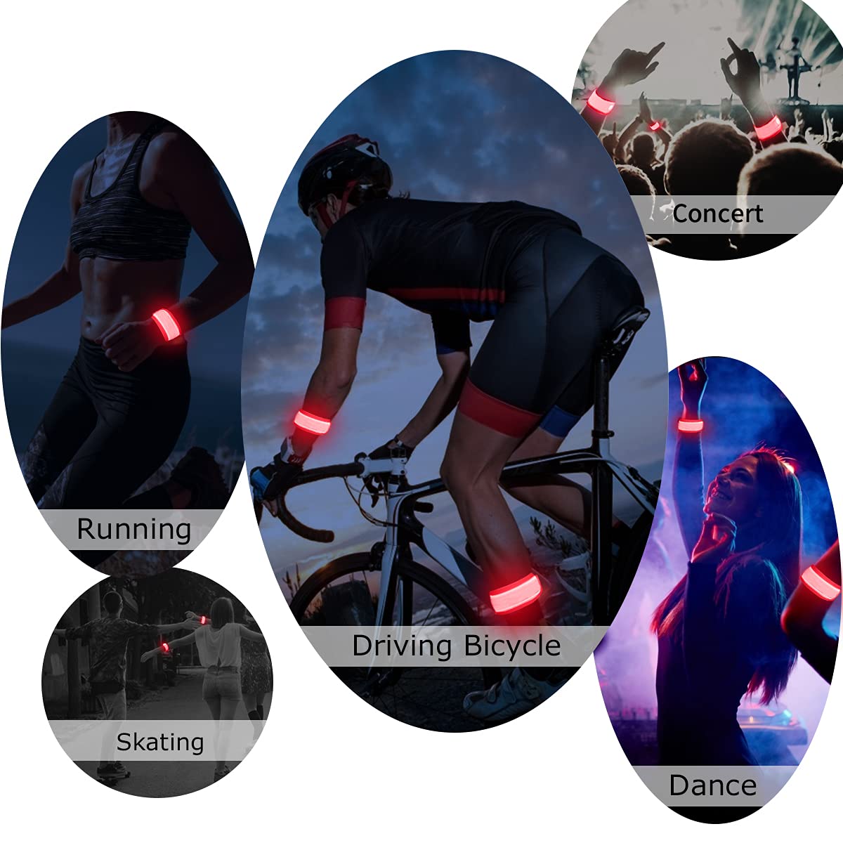 Esonstyle 6 Pcs Red Led Light Up Band Slap Bracelets, Night Safety Wrist Band For Cycling Walking Running Concert Camping Outdoo
