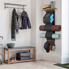 Vinaemo Yoga Mat Holder Wall Mount Yoga Mat Storage Rack With 3 Sizes Pocket Wood Floating Shelves And 4 Hooks For Hanging Foam