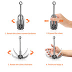 Ant Mag Grappling Hook Stainless Steel Claw Carabiner With 20M/65Ft 8Mm Auxiliary Red Rope For Camping Hiking Tree Grabbing And
