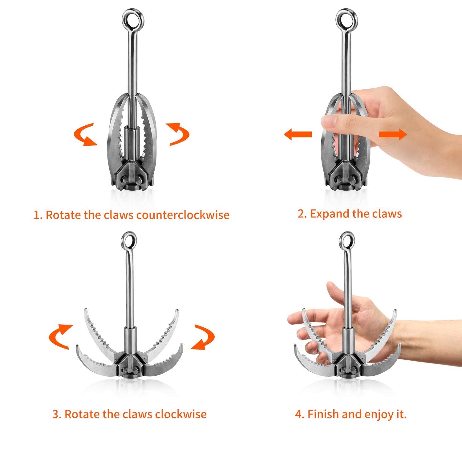 Ant Mag Grappling Hook Stainless Steel Claw Carabiner With 30M/65Ft 6Mm Auxiliary Red Rope For Camping Hiking Tree Grabbing And