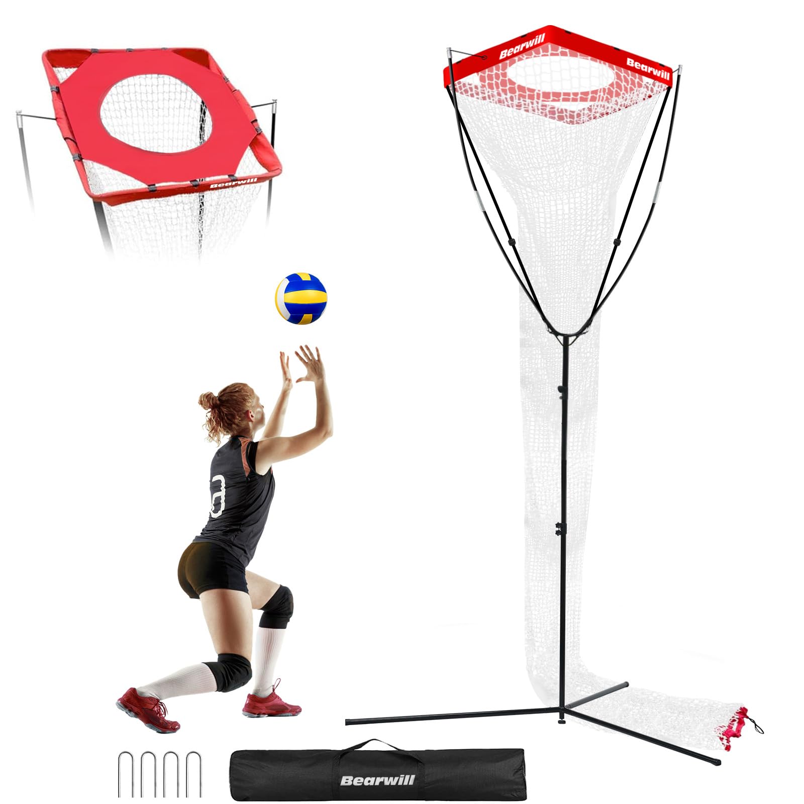 Volleyball Setter Trainer Net,Volleyball Training Equipment Adjustable Angle Height 8-13 Ft Setter Net,Indoor Outdoor Volleyball