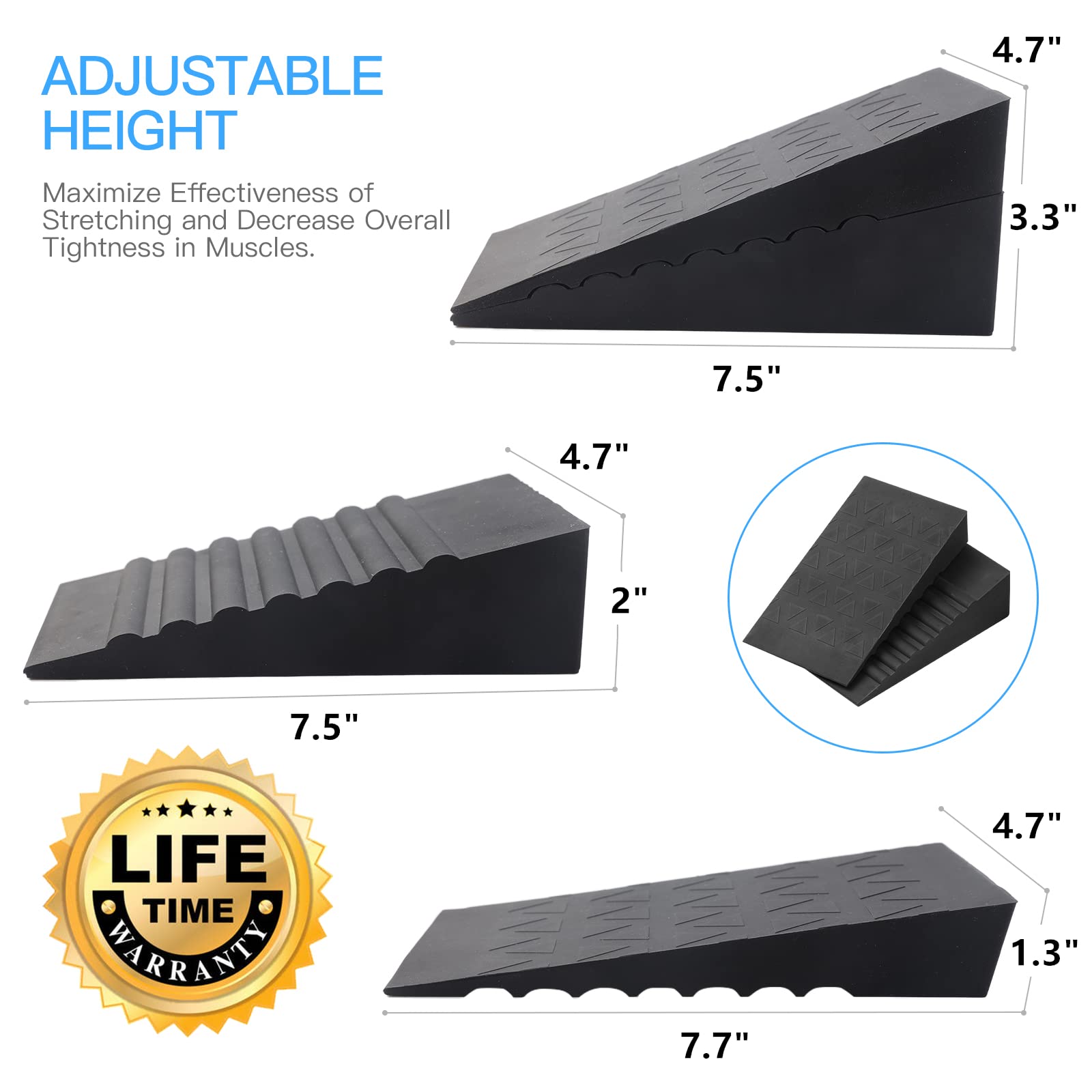 Squat Wedge Block (4Pcs) Adjustable Non-Slip Squat Ramp, Deadlift Wedge, Calf Stretcher, Slant Board, Incline Board Improve Stre