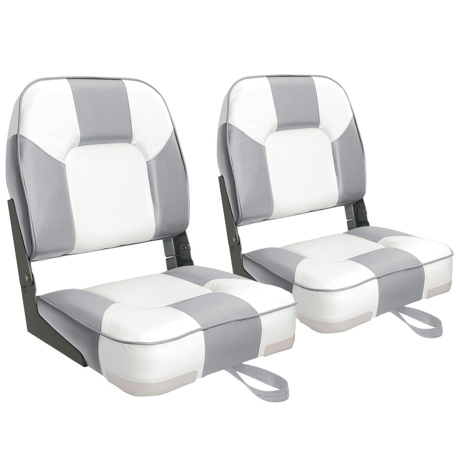 Leader Accessories A Pair of New Low Back Folding Boat Seat(2 seats) (D-White/Grey)