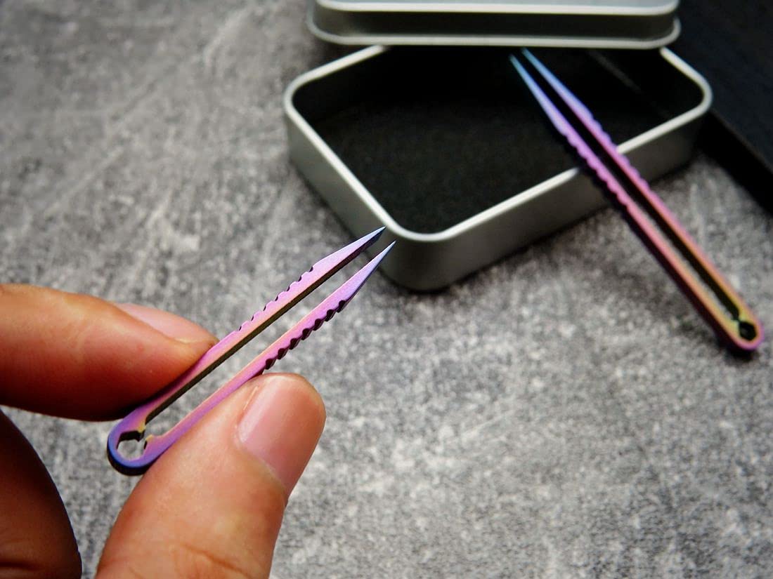 Canku 2Pcs Mini Tweezers Titanium Portable Titanium Alloy Edc Tweezers Survival Camping Outdoor Travel Mini Tool(Color)