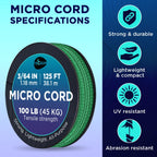 Teceum Micro Paracord - Green - 1.18 Mm X 125 Ft - Micro Utility Cord - Thin Braided Paracord Rope Nylon Polyester - Wind Chime