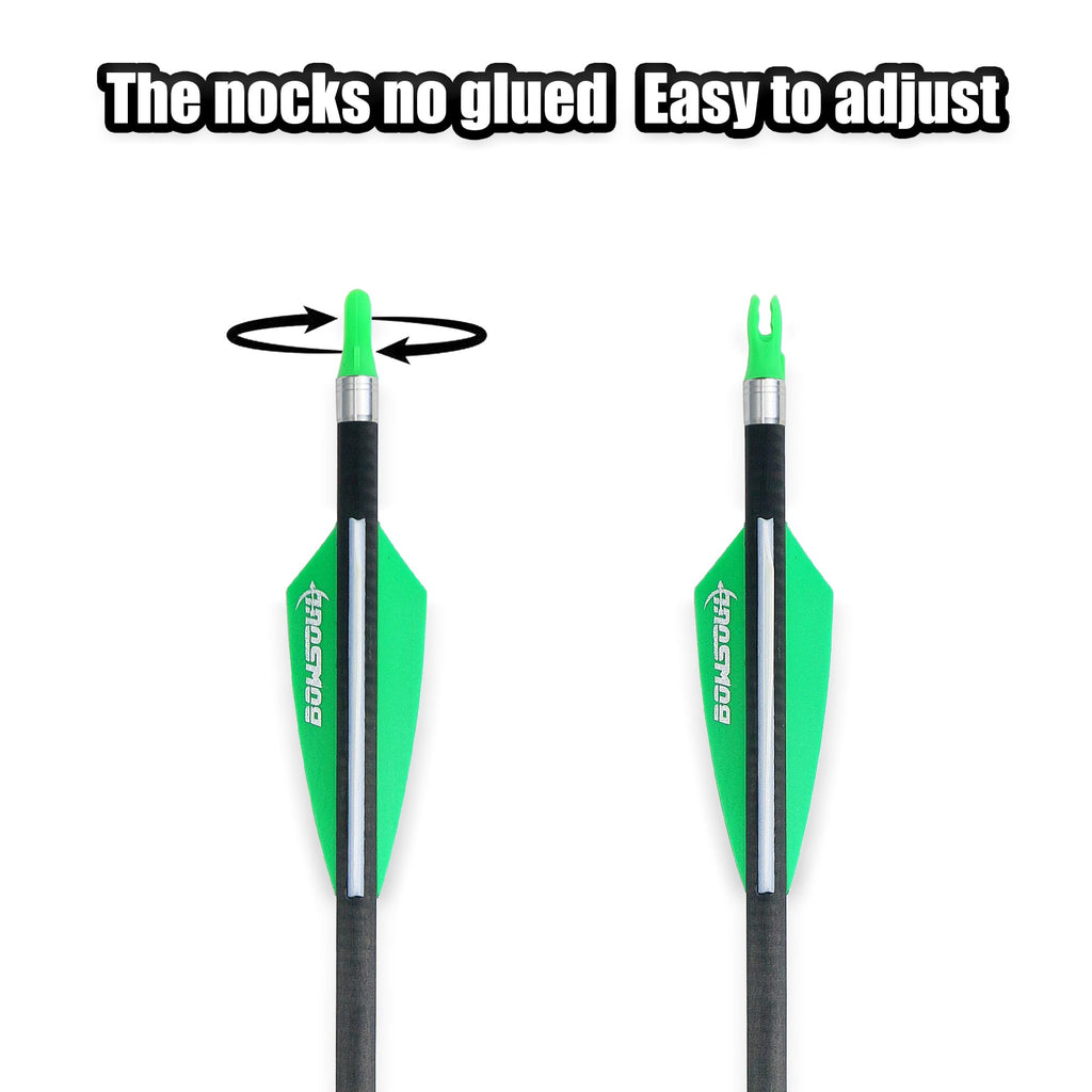 Bowsoul 30Inch Hunting Carbon Archery Arrows With 2.75    High Hardness Vanes Spine 400 For Compound Bow And Recurve Bow (Green