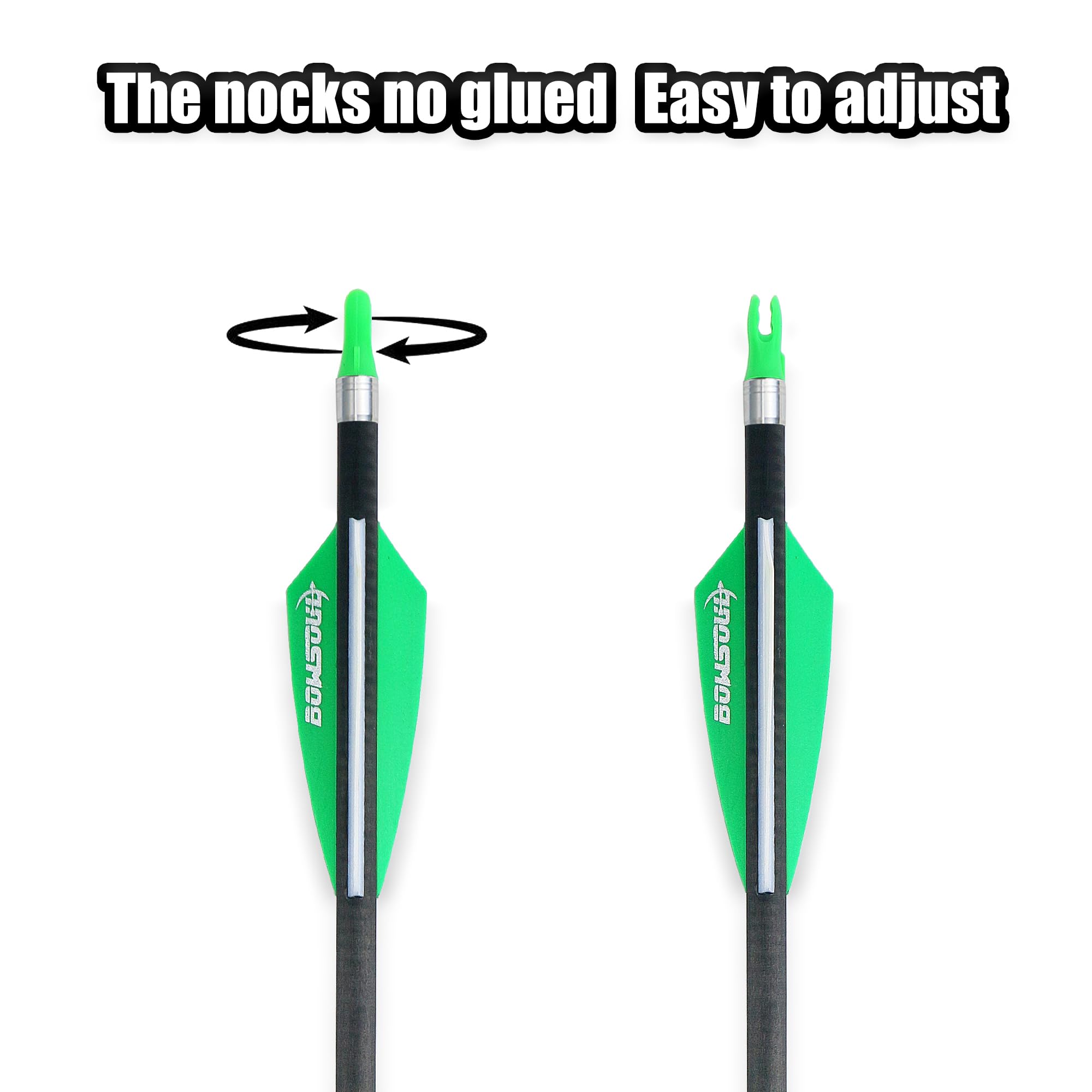 Bowsoul 30Inch Hunting Carbon Archery Arrows With 2.75    High Hardness Vanes Spine 400 For Compound Bow And Recurve Bow (Green