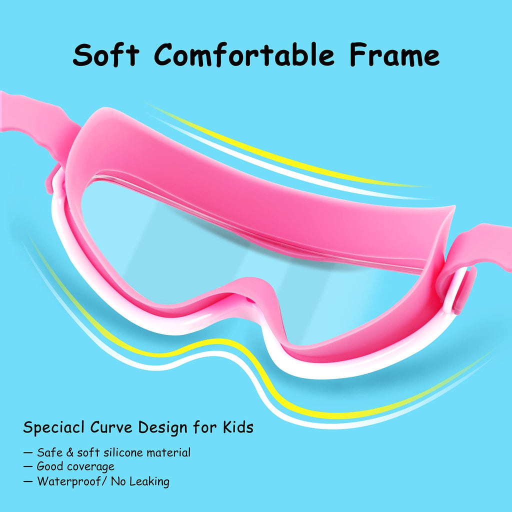 Cooloo Kids Swim Goggles For Age 3-15, 2 Pack Kids Goggles For Swimming With Nose Cover, No Leaking, Anti-Fog, Waterproof, Mint