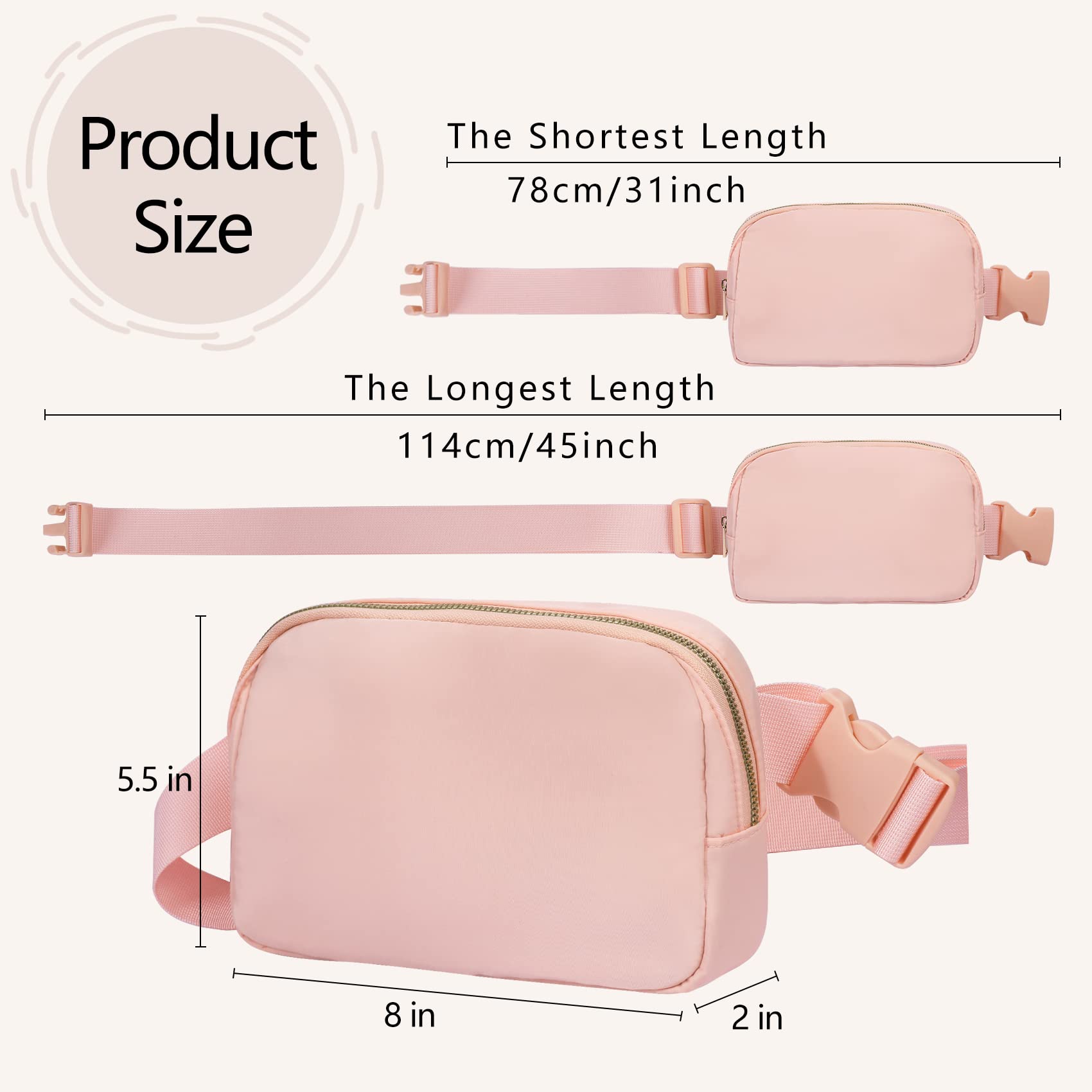 Vorolo Fanny Pack Christmas Gift For Women And Men Crossbody Bag Belt Bag Bum Bag With Adjustable Strap For Sportslight Pink