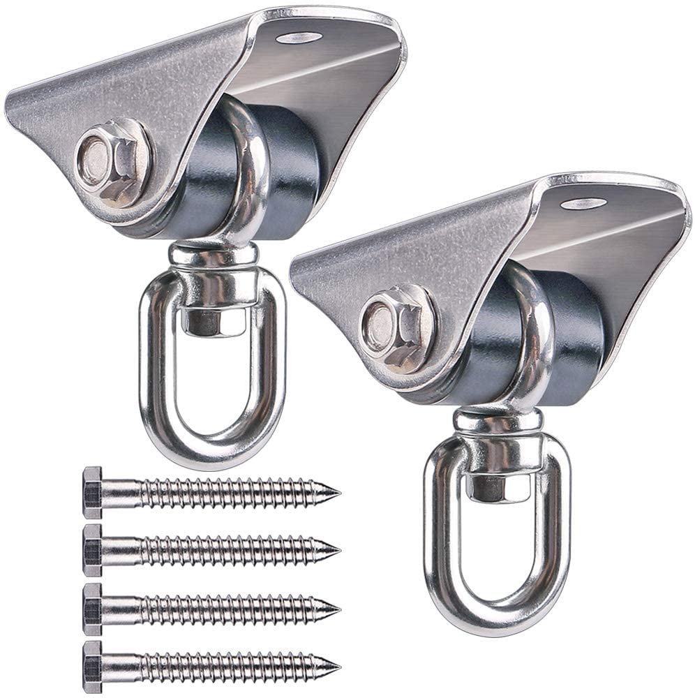 Benelabel Silent Heavy Duty Swing Hangers - 2 Pack Stainless Steel 360 Swivel Hooks With Screws - Rustproof, Smooth, And Quiet -