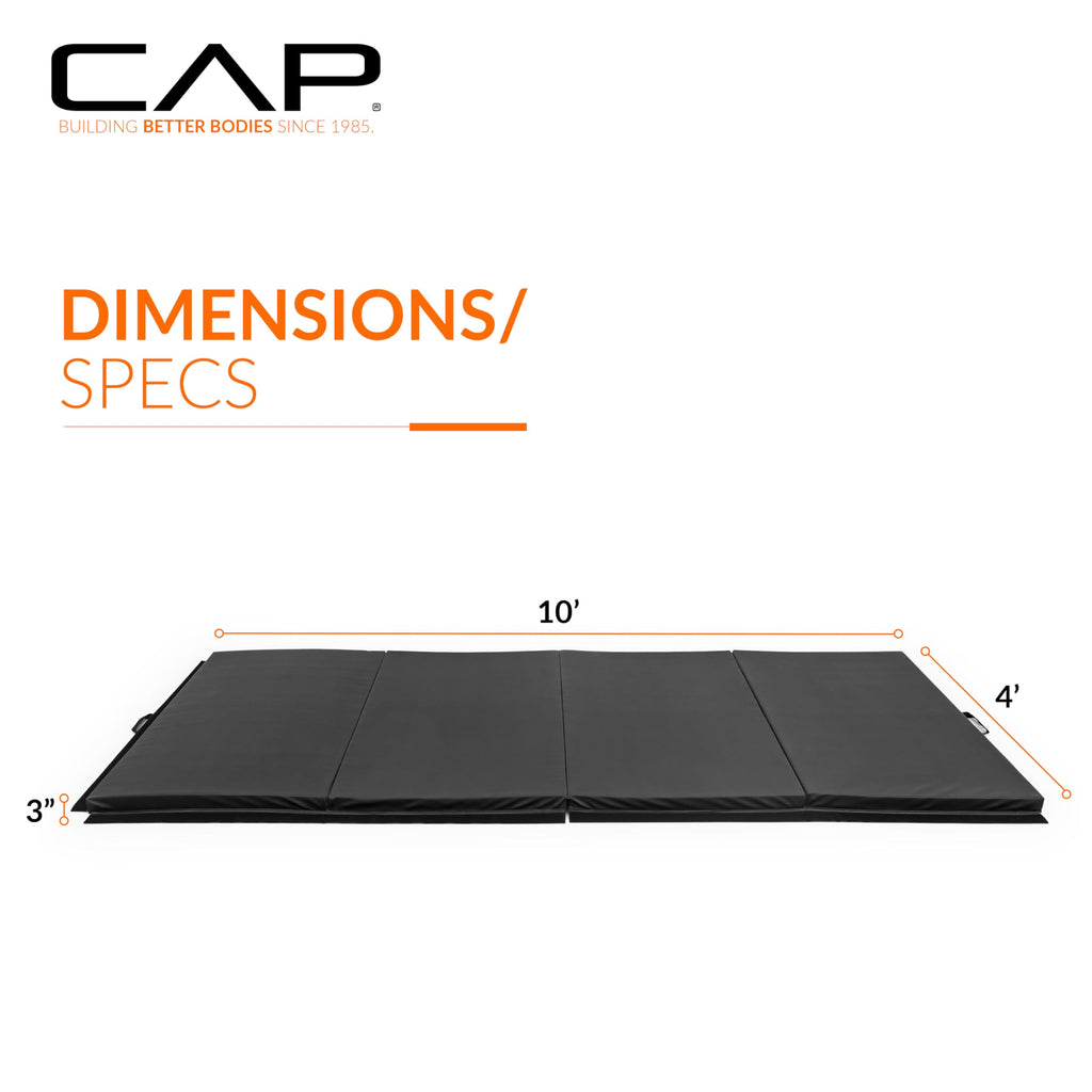 Cap Barbell Folding Exercise Mat - Durable, Anti-Tear, Thick Padding For Fitness, Aerobics, Gymnastics & Home Workouts. 10' X 4'