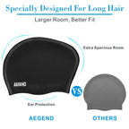 Aegend Swim Caps For Long Hair (2 Pack), Durable Silicone Swimming Caps With Spacious Space For Women Men Adults, Easy To Put On