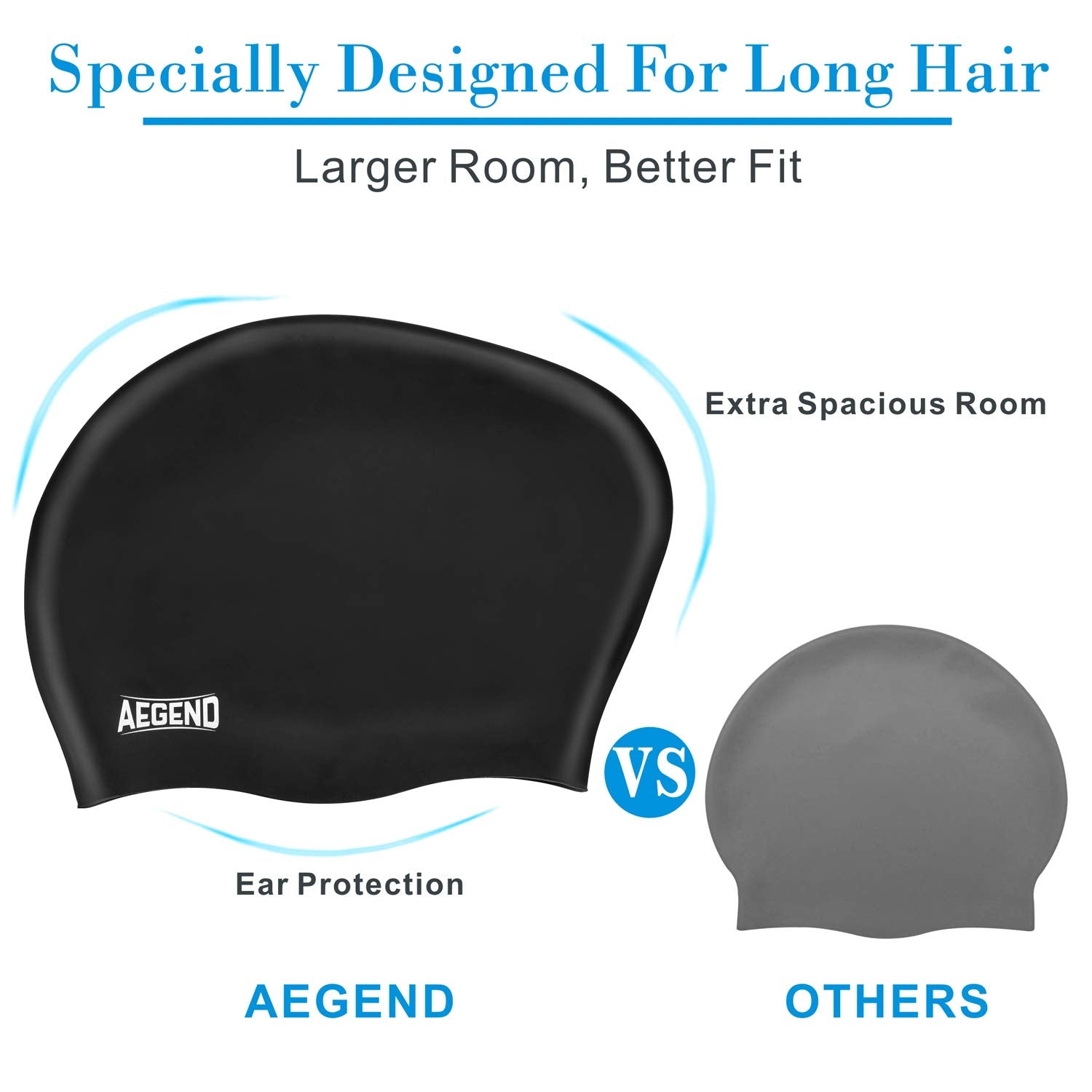 Aegend Swim Caps For Long Hair (2 Pack), Durable Silicone Swimming Caps With Spacious Space For Women Men Adults, Easy To Put On