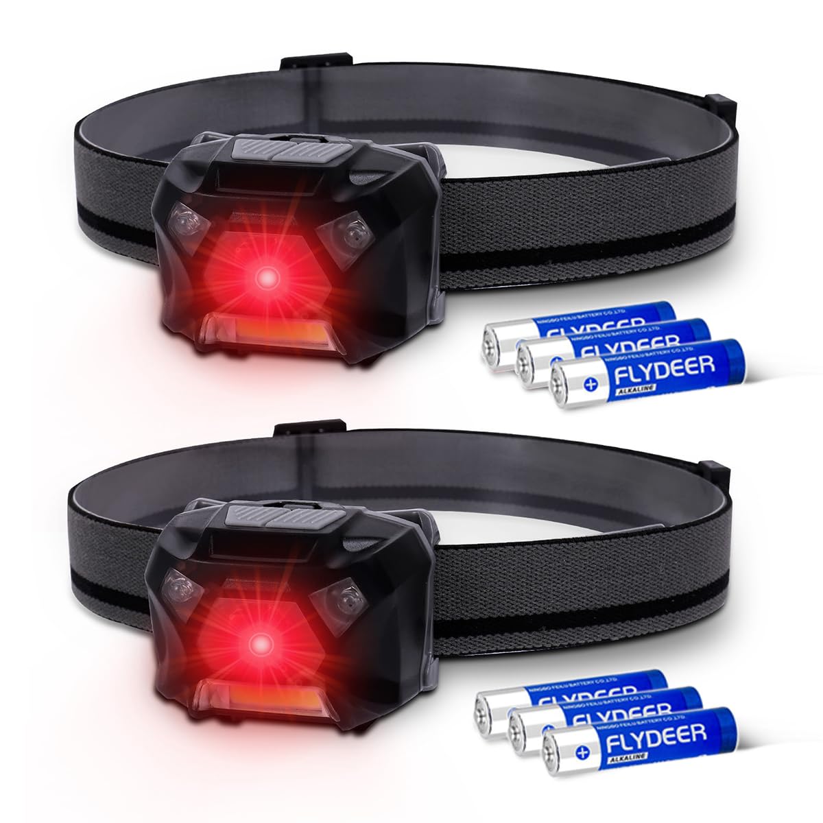 KunHe Pack 2 Red Light LED Headlamps Flashlights Headlight Bright Head Lamp for Adults Night Vision and Outdoor Camping