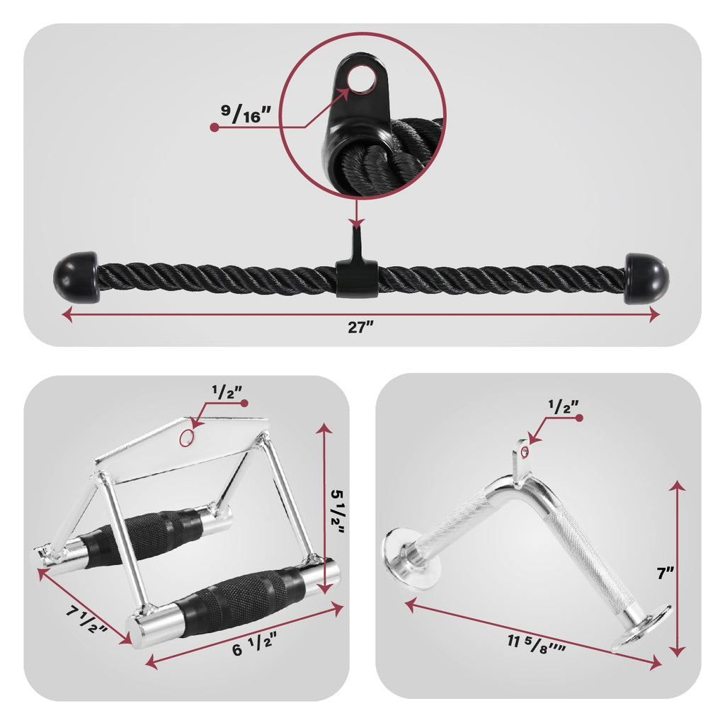 Yes4All Double D Row Handle Cable Attachment - Non Slip Handle & 360    Steel Swivel (Optional) (I - Double D Handle+Triceprope+