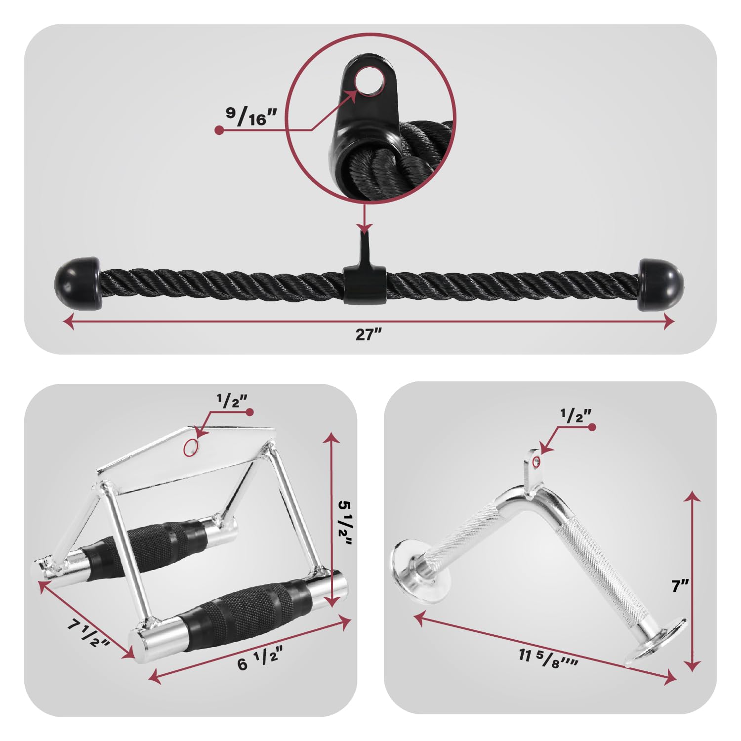 Yes4All Double D Row Handle Cable Attachment - Non Slip Handle & 360    Steel Swivel (Optional) (I - Double D Handle+Triceprope+
