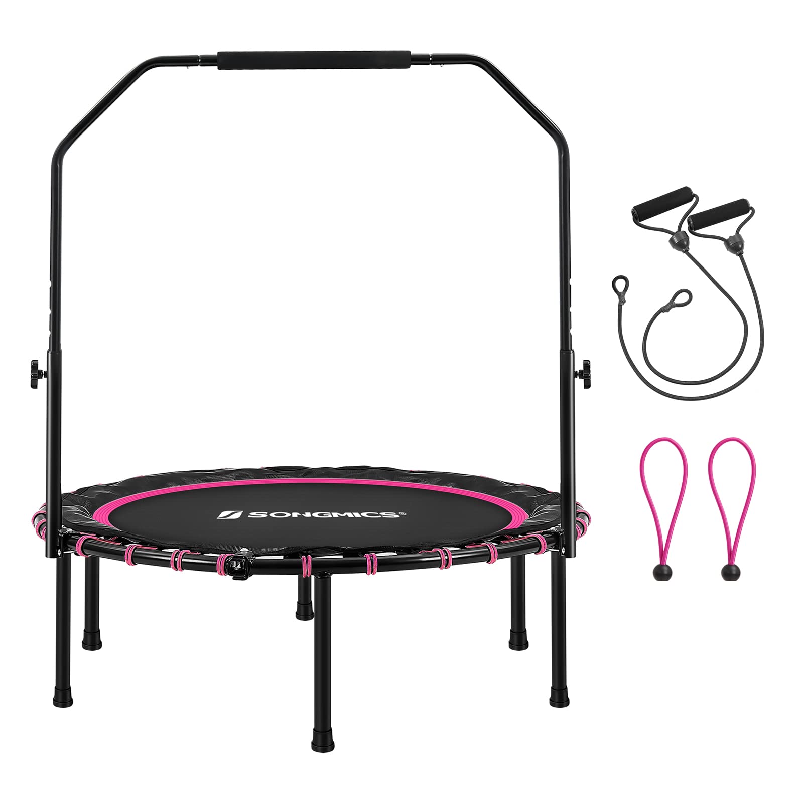 Songmics 40 Inches Mini Fitness Trampoline, Fitness Rebounder With Adjustable Handrail, Foldable Trampoline For At-Home Workout,