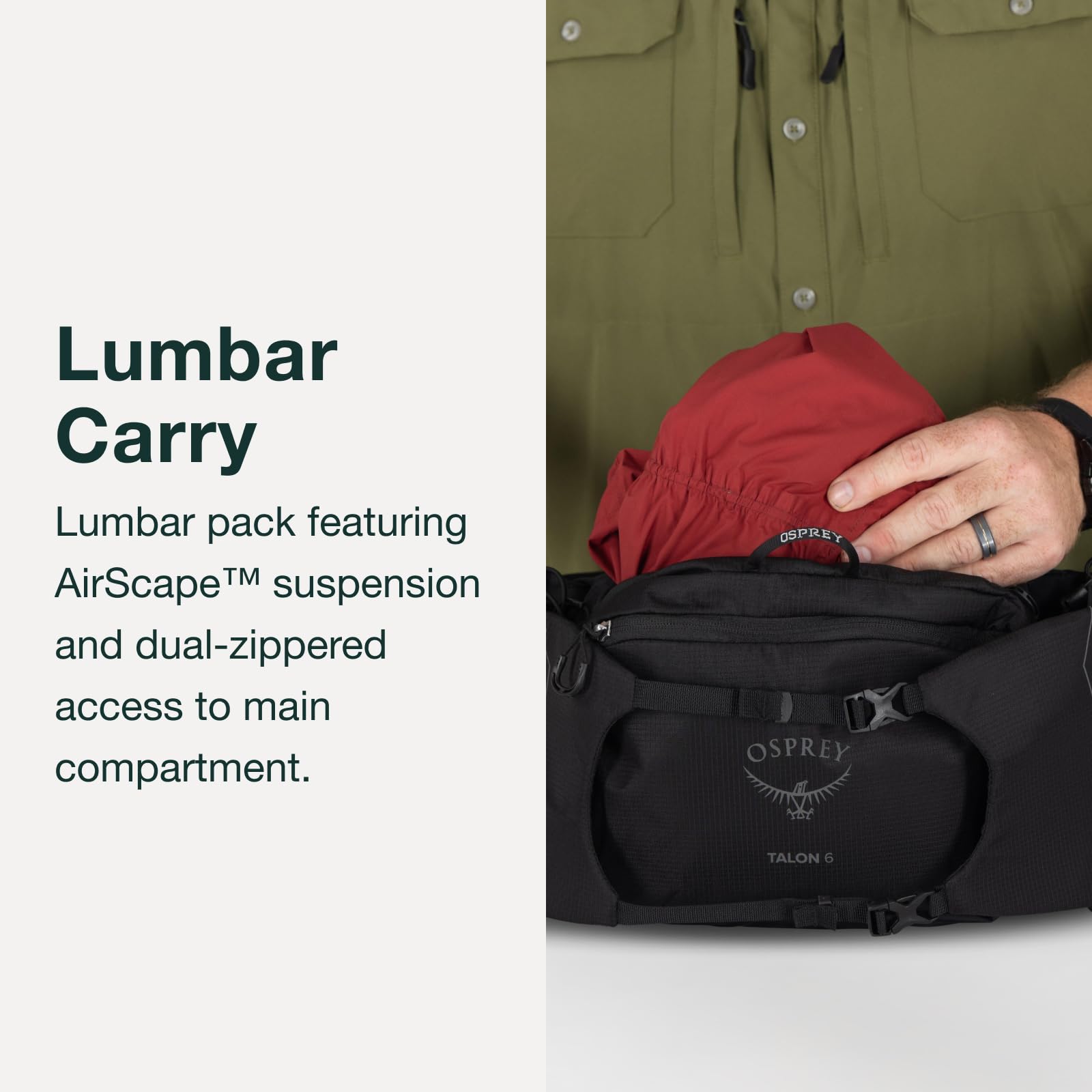 Osprey Talon 6L Mens Lumbar Hiking Waist Pack - Fanny Pack with Water Bottle Holders, Black/Coal Grey