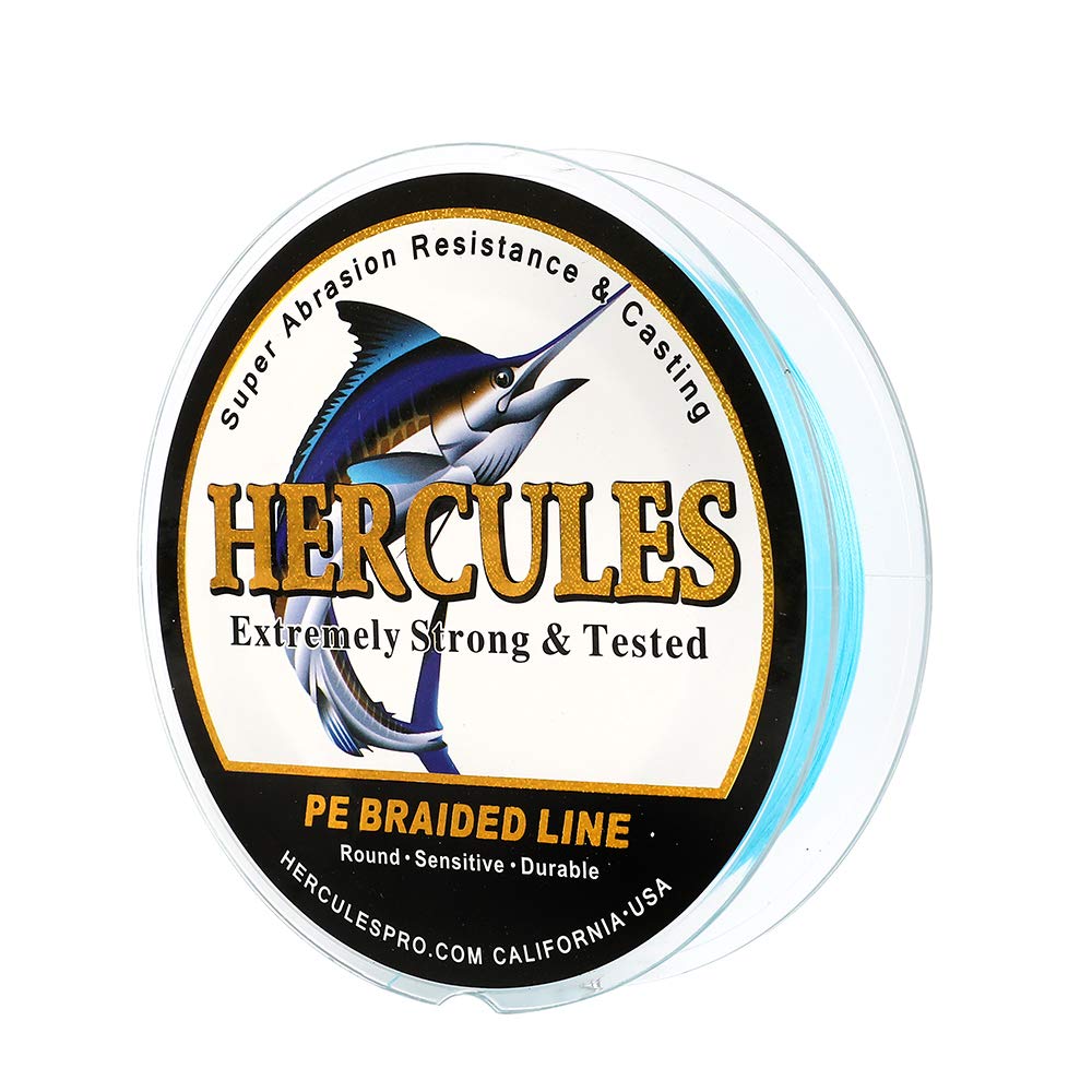 Hercules Braided Fishing Line 1500M 1640Yds 10Lbs-200Lbs Pe Superline 8 Strands (Blue 10Lb/4.5Kg 0.12Mm)