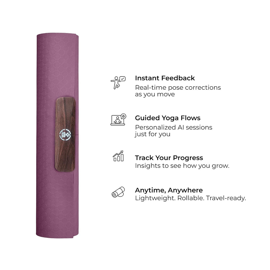 YogiFi Smart Mat Gen3 - beverage Red| AI Powered Yoga Mats For Home Workout | Lightweight Yoga Mats of 6mm | Real Time Tracking Exercise Mats For Men & Women