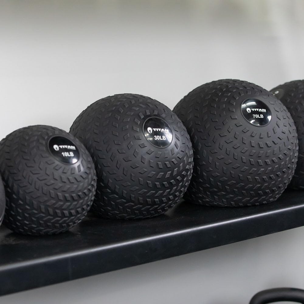 Titan Fitness 30 Lb Rubber Tread Slam Ball, Dead Bounce, 11.5In Diameter, Weight Workout - Throw, Catch, Slam, Twist