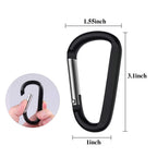 6Pcs Black Carabiner Caribeaner Clip,3'' Large Aluminum D Ring Shape Carabeaner With 6Pcs Keyring Keychain Hook