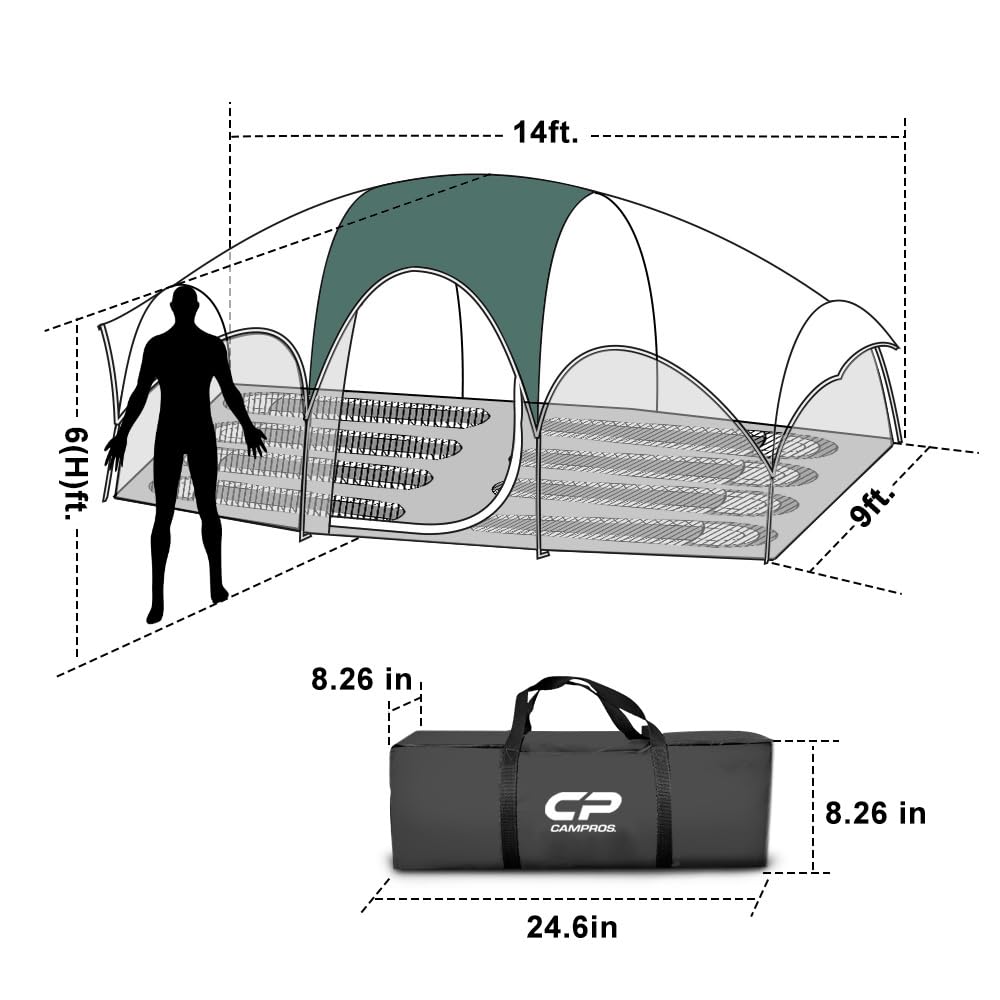Campros Cp Tent-8-Person-Camping-Tents, Waterproof Windproof Family Tent, 5 Large Mesh Windows, Double Layer, Divided Curtain Fo