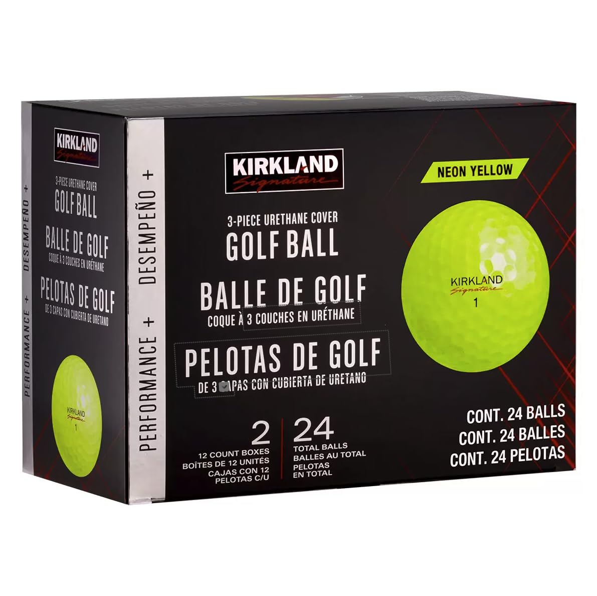 Kirkland Signature 3-Piece Urethane Cover Golf Balls, Neon Yellow (Box Damaged)